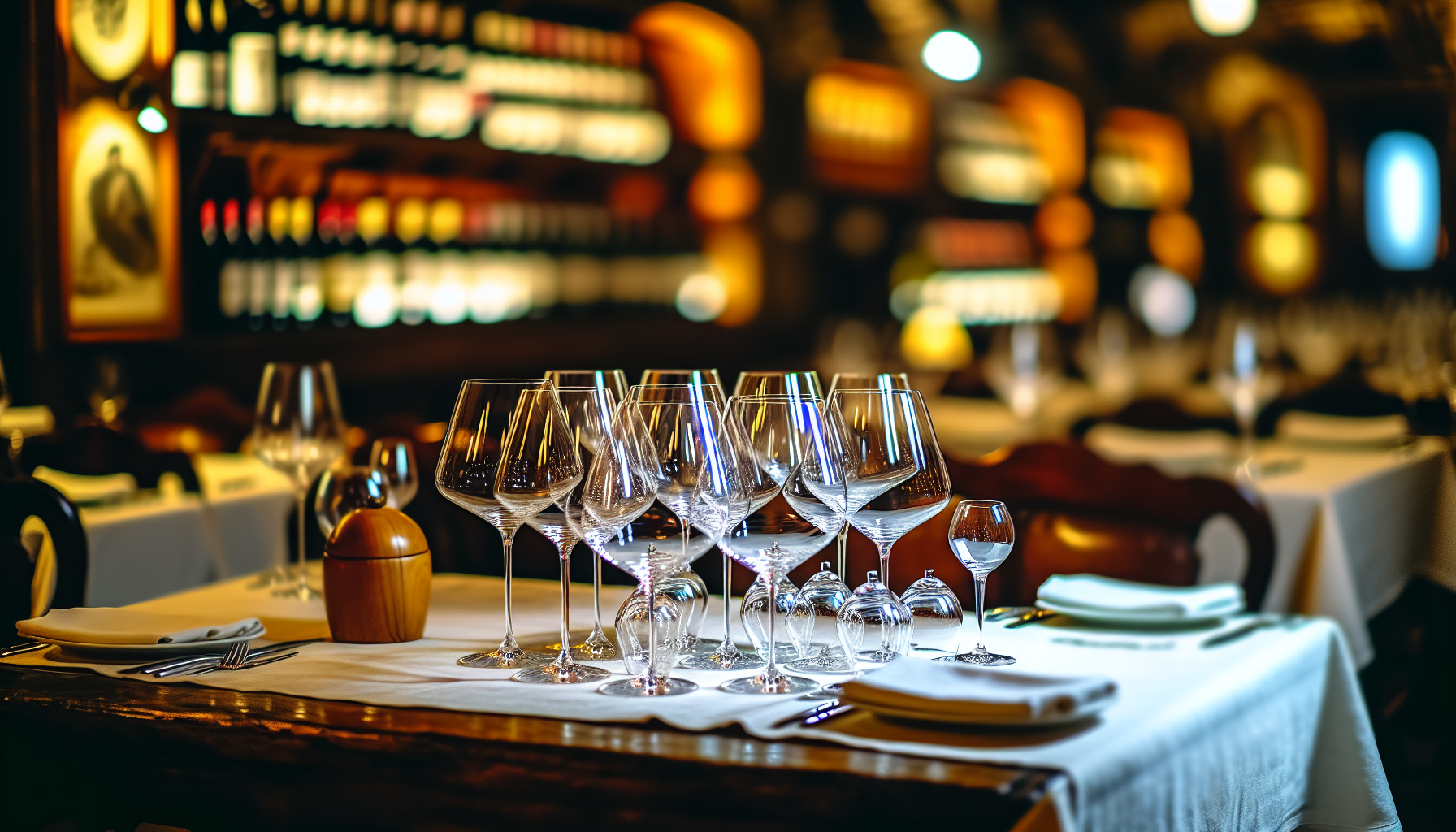 Elegant wine glasses on a table at an Italian restaurant