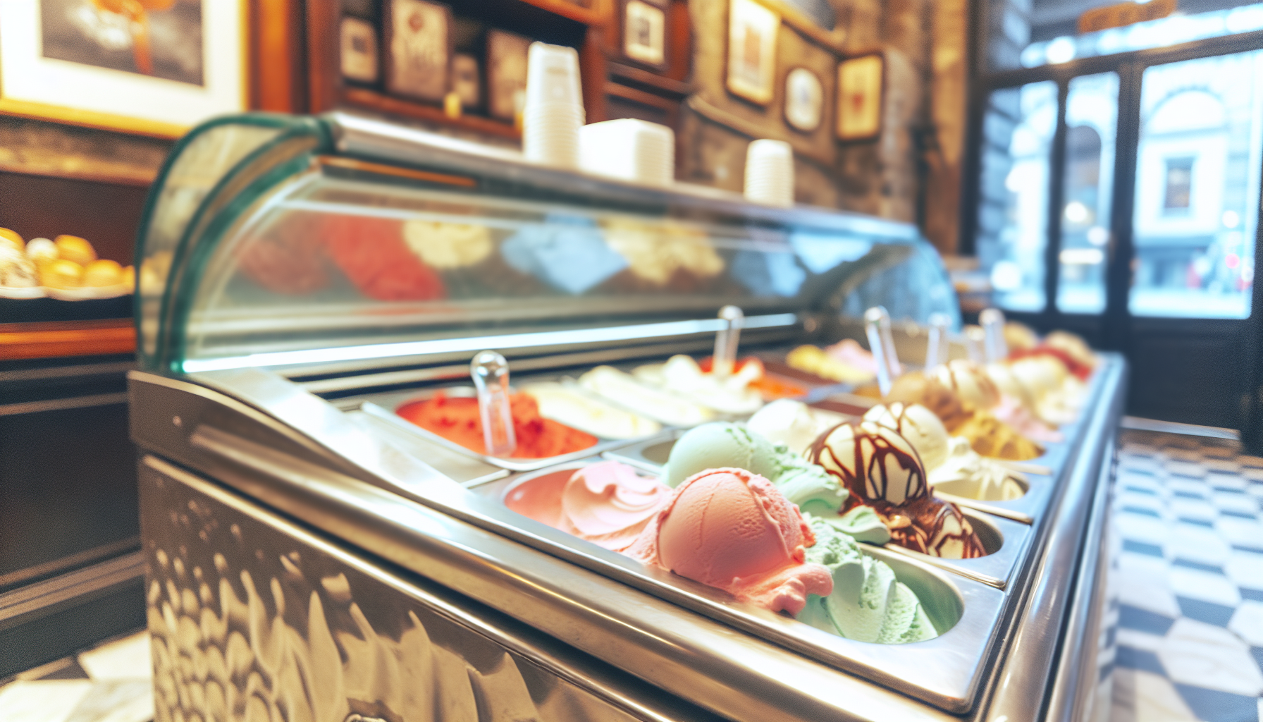 Assortment of authentic Italian gelato in display case